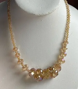 Peach glass AB coated bi-cone round facetted necklace. thumbnail 1