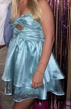 Hello Molly Shimmery Teal Strapless Mini Dress thumbnail 3