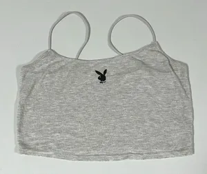 Playboy by PacSun Gray Grey Bunny Logo Graphic Crop Tank Top T-Shirt Size S 🩶 thumbnail 1