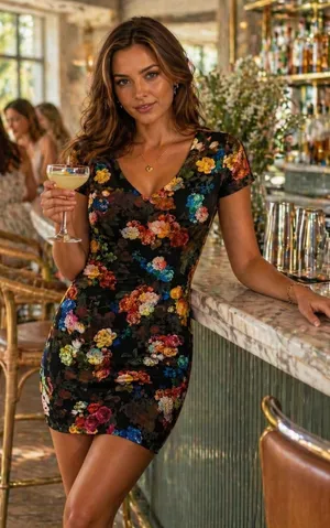 Romeo‎ + Juliet Couture Floral Bodycon Mini Dress Black V Neck XS NEW nWT thumbnail 1