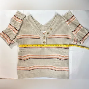 Maurices‎ Striped Vneck Knit Pullover Sweater Boho Tan Detail Womens size Med thumbnail 4