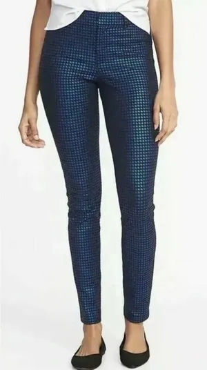Old Navy NWT Pixie Ankle Pants 18 Cotton Blend Blue‎ Metallic Print Stretch Y2K thumbnail 1