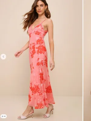 LULU's Floral Romantic Sexy Flowy Wedding Chic Resort Vacation Lace Maxi thumbnail 3