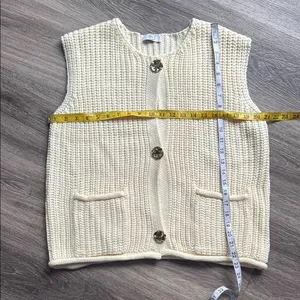 Cream Knit Cardigan Vest Womens Casual Sweater with Gold Buttons thumbnail 3