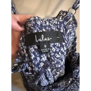Lulus Navy Blue Floral Tiered Ruffle‎ Spaghetti Strap Mini Dress Size S thumbnail 6