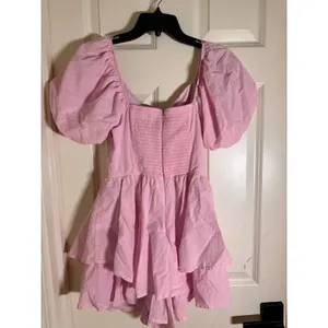 Altar'd State Clair Pink Puff Sleeve Tiered Cutout Romper Dress Womens‎ Medium thumbnail 7