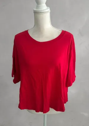 ZENANA Red Short Sleeve Basic Slub Tee Size Large thumbnail 1