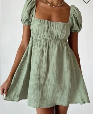 Princess Polly Sage Let’s Dance Mini Babydoll Dress 2 Puff Sleeve Milkmaid Hoco thumbnail 1