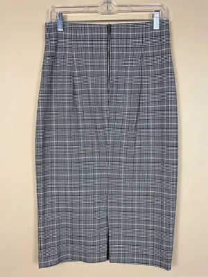 Zara Women’s Plaid Houndstooth Gray Black Blue White Midi Pencil Skirt thumbnail 4