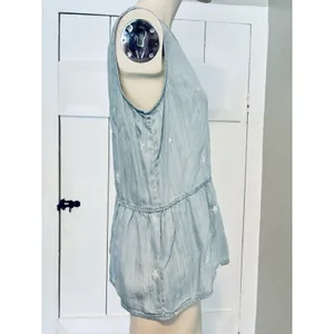 Velvet‎ Heart Peplum Tank Top Light Blue Chambray White Embroidered Stars Med thumbnail 2