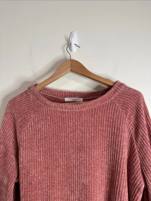 Project Social T Chenille Chunky Knit terracotta Raw Hi-Lo Hem Sweater size L thumbnail 3