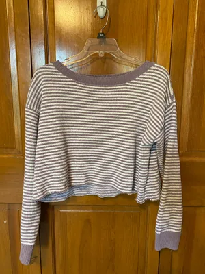 Jones New York Purple & White Striped Crop Sweater thumbnail 2