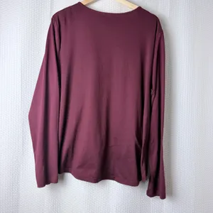 Rue+ Lace Up Grommet Women 2X Burgundy Long Sleeve Edgy‎ Goth V-Neck WitchyShirt thumbnail 2