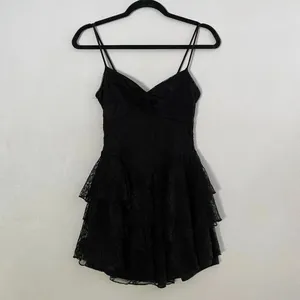 NWT Black Lace Tiered Mini Dress XS Coquette Fairycore Party Dress thumbnail 2