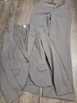 Express Beige/Gray Pants Suit Editor Trousers + Matchin Blazer Jacket Set XS/S thumbnail 1