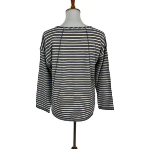 Madewell Navy Cream Striped Long‎ Sleeve Boat Neck Cotton Tee XS Casual Coastal thumbnail 3