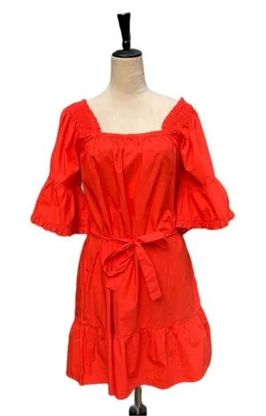Joie Colstona Square Neck Half Bell Sleeve Ruffle Tomato Red‎ Mini Dress Small thumbnail 1