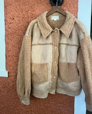 Loveriche Sherpa And Faux Suede Shacket Boxy Tan Size Large thumbnail 1