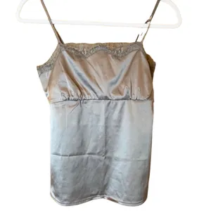 NY&C Camisole Babydoll Silky Y2K Lace Ruched Adjustable Straps Gray Small thumbnail 2