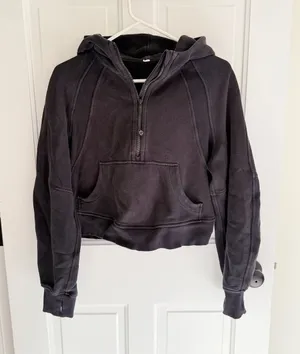 Lululemon Scuba Half Zip Cropped Hoodie Black Size S 6 Fleece‎ Thumbholes thumbnail 1