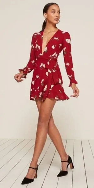 Reformation Collins Wrap Red‎ Dress Size: XS thumbnail 1