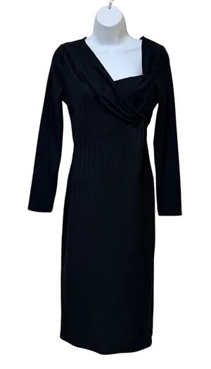 ASTR the Label Black Ribbed Asymmetrical Twist Midi Dress ADR100876-003 M thumbnail 1