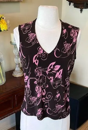 Floral Sleeveless Top Brown Pink thumbnail 1