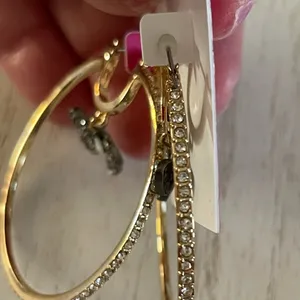Betsey Johnson black star rhinestone hoop earrings thumbnail 3