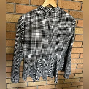Top Shop Plaid Peplum Gingham Mock Neck Top Y2K Retro Blouse Women’s Size 6 thumbnail 6