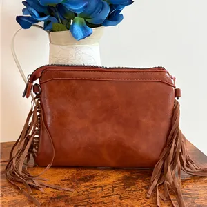 Western Brown Style PU Leather Crossbody Bag NWT thumbnail 2