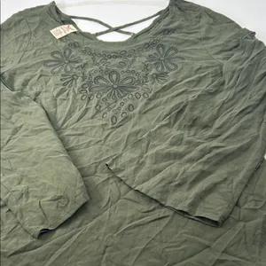 Faded Glory Sage Green Embroidered Blouse thumbnail 16