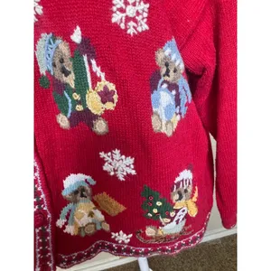 Vintage Heirloom Collectibles Christmas Teddy Bear Cardigan Red XL 1999 Holiday thumbnail 3
