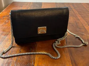 Lauren Ralph Lauren Black Textured Leather Chain Crossbody‎ Wallet Bag Silver thumbnail 1