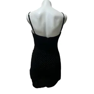 Lulus Women's Black Velvet Studded Bodycon Mini Dress Size S Party thumbnail 4