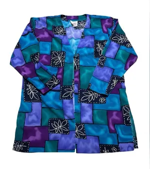 🌀Barbara Gerwit Colorful Patchwork Cardigan Jacket Multicolor XL Retro Boho Top🌀 Blue thumbnail 1