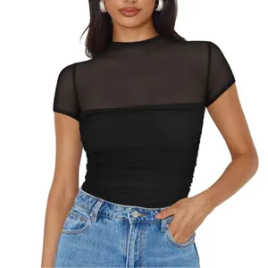 NWT REORIA Women’s Sheer Mesh Ruched Bodysuit – Medium thumbnail 4