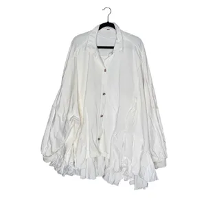 Free People Buttondown Ruffle Hem Shacket Women OS White‎ Oversized Cotton Boho thumbnail 5
