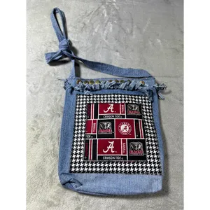 Handmade University of Alabama Crossbody Bag Denim Multi Pocket Crimson Tide thumbnail 3