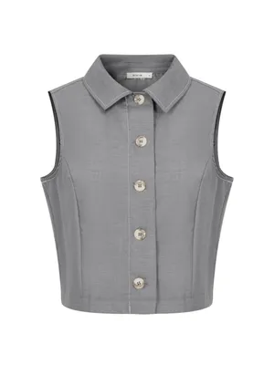 Rivir Sleeveless Button Front Crop Top – Gray Large thumbnail 2