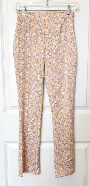 Zara Womens Satin Flare Pants Size Small Festival Hippie Disco Pastel Florals thumbnail 1
