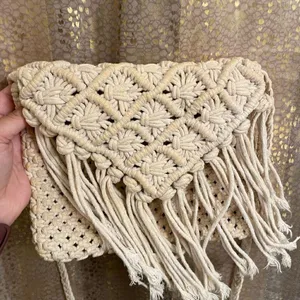 World Market Ivory Macramé Tassel Fringe Boho Crossbody Purse‎ thumbnail 2