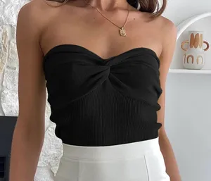 Black strapless knit top thumbnail 2