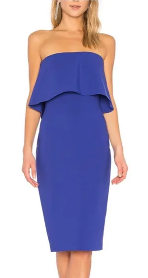 Likely Revolve Women’s Driggs Strapless Ruffle Bust Bodycon Blue Midi Dress Sz 0 thumbnail 1