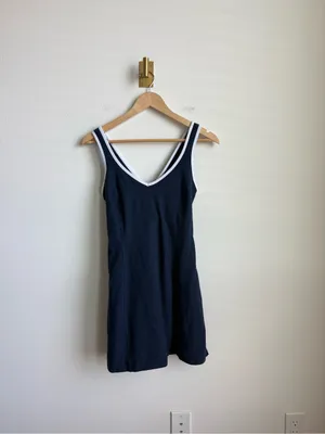 Beyond Yoga Spacedye Starting Line Dress Navy White Built-In Bodysuit Large thumbnail 4