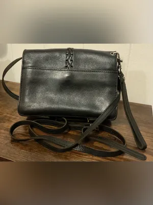 Rare Vintage Black Leather Patricia Nash Bianco Crossbody Organizer Handbag Bag thumbnail 2