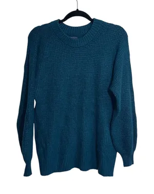 American Eagle Cloudspun Oversized Sweater Dark Teal Waffle Knit thumbnail 1