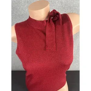 NWT Ann Taylor Loft‎ Womens Sweater Tank Top Red Small Tie Wool Sleeveless Y2K thumbnail 3