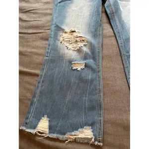 Melarey Blue Distressed Wide Leg Jeans Light Wash Frayed Hem Size L thumbnail 5