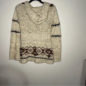 Free‎ People Aztec South Western Brown Hooded Kangaroo Pocket Wool Blend Sweater thumbnail 8