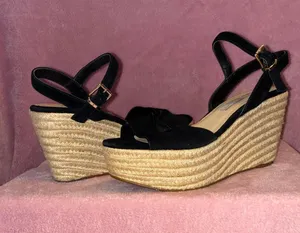 Kristin Cavallari x Chinese Laundry Black Suede Brandie Espadrille Wedge Sandals thumbnail 1